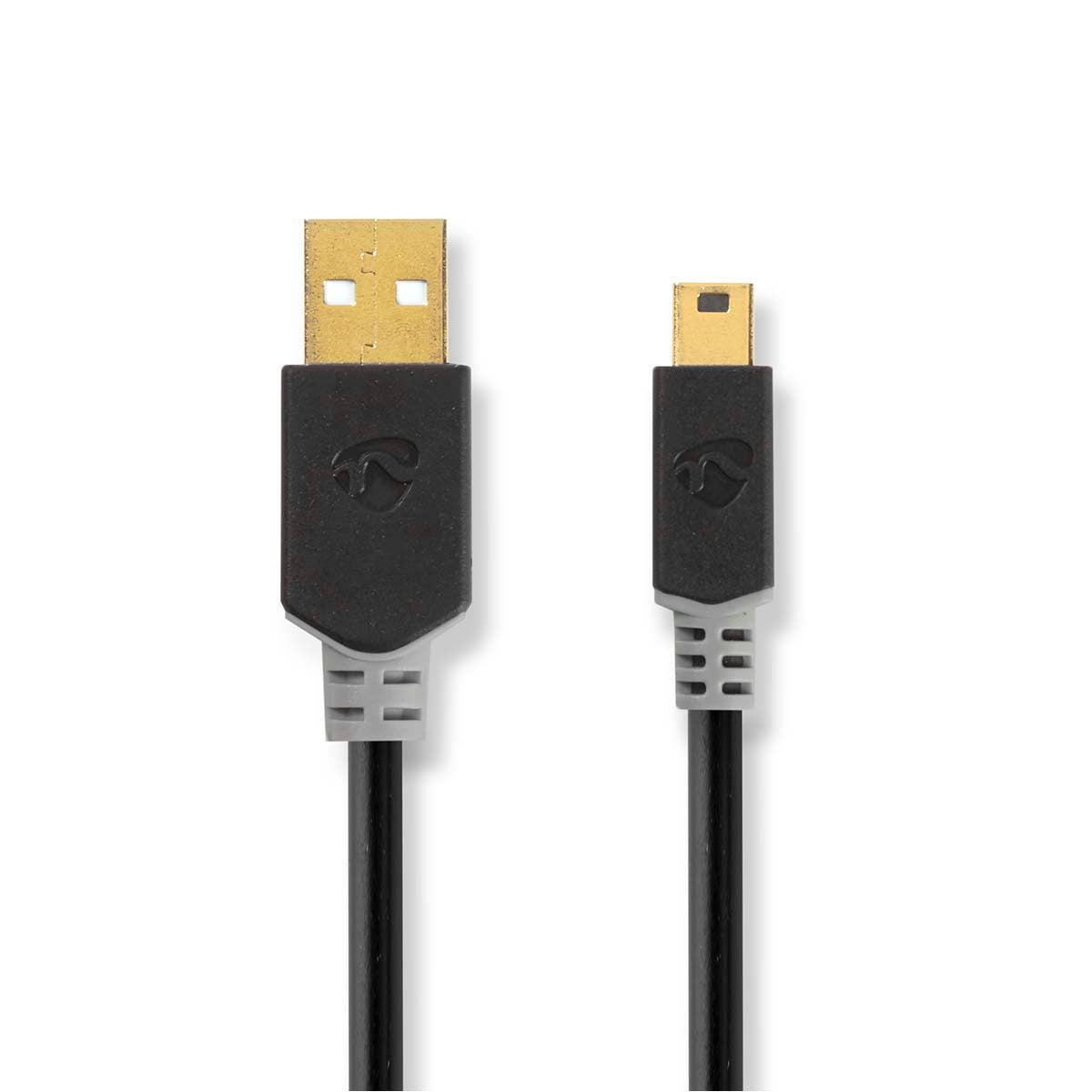 USB cable | USB 2.0 | USB-A Male | USB Mini-B 5 pin Male | 480 Mbps | Gold Plated | 2.00 m | Round | PVC | Anthracite | Cardboard box with window