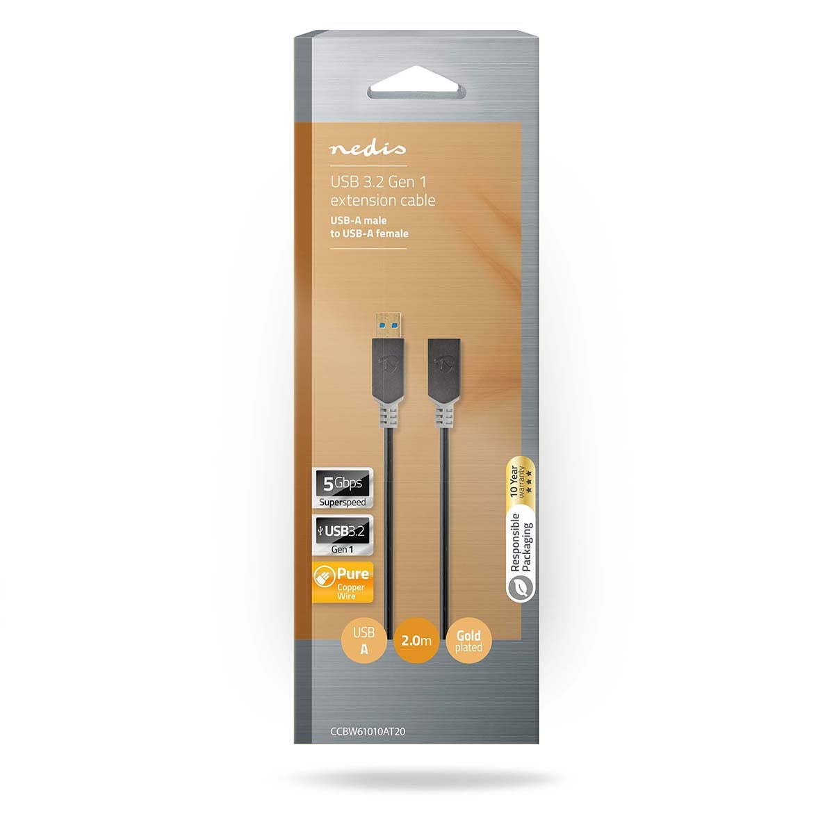 USB cable | USB 3.2 Gen 1 | USB-A Male | USB-A Female | 5 Gbps | Gold Plated | 2.00 m | Round | PVC | Anthracite | Box