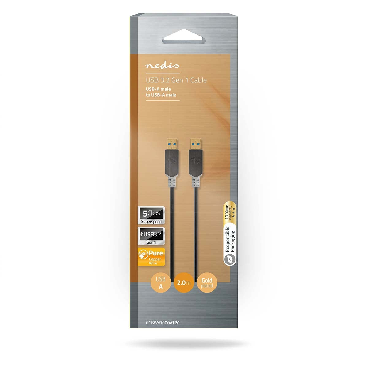 USB cable | USB 3.2 Gen 1 | USB-A Male | USB-A Male | 5 Gbps | Gold Plated | 2.00 m | Round | PVC | Anthracite | Box