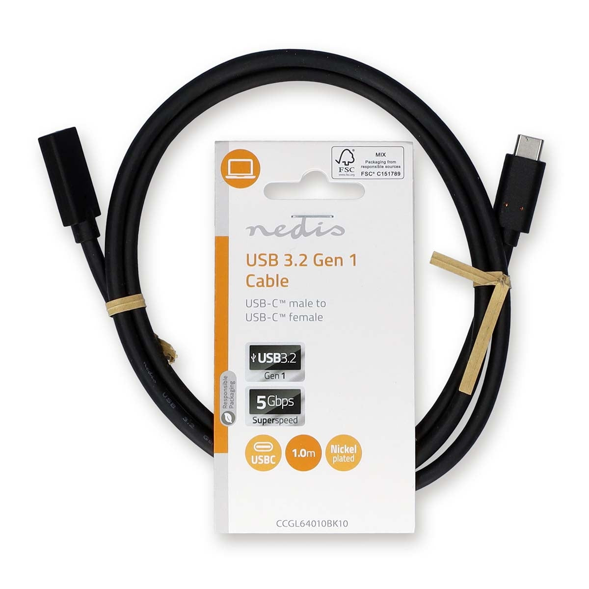 USB cable | USB 3.2 Gen 1 | USB-C™ Male | USB-C™ Female | 60 W | 4K@60Hz | 5 Gbps | Nickel Plated | 1.00 m | Round | PVC | Black | Label