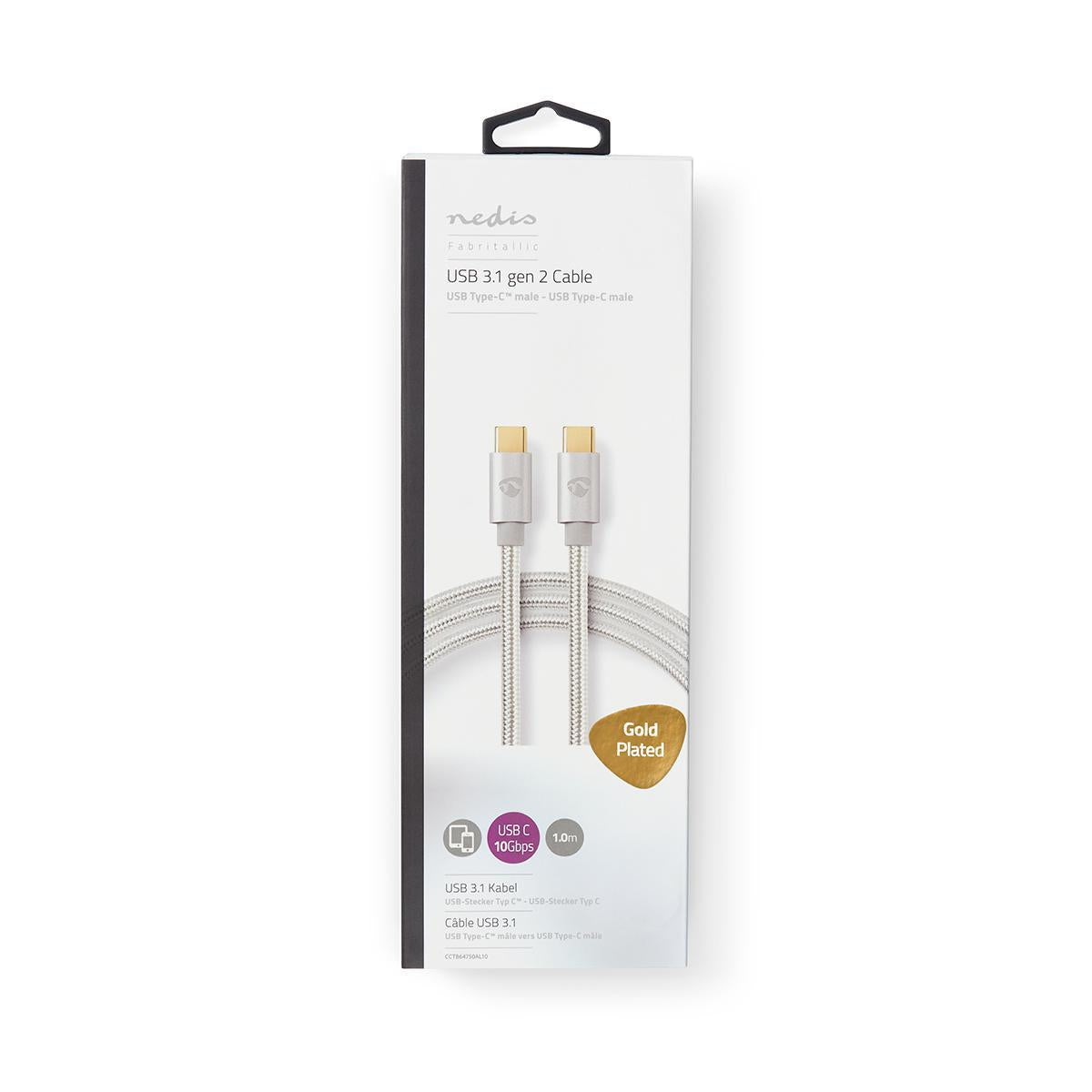 USB cable | USB 3.2 Gen 2 | USB-C™ Male | USB-C™ Male | 100 W | 4K@60Hz | 10 Gbps | Gold Plated | 1.00 m | Round | Braided / Nylon | Aluminum | Carton with covered window