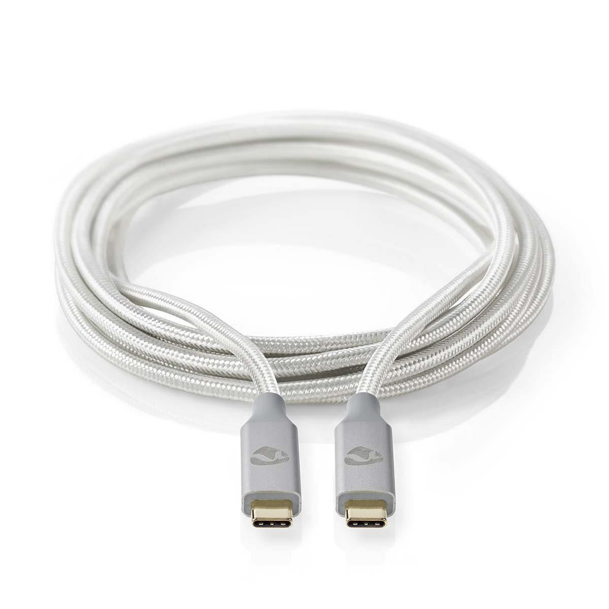 USB cable | USB 3.2 Gen 2x2 | USB-C™ Male | USB-C™ Male | 100 W | 4K@60Hz | 20 Gbps | Gold Plated | 1.00 m | Round | Braided / Nylon | Silver | Carton with covered window