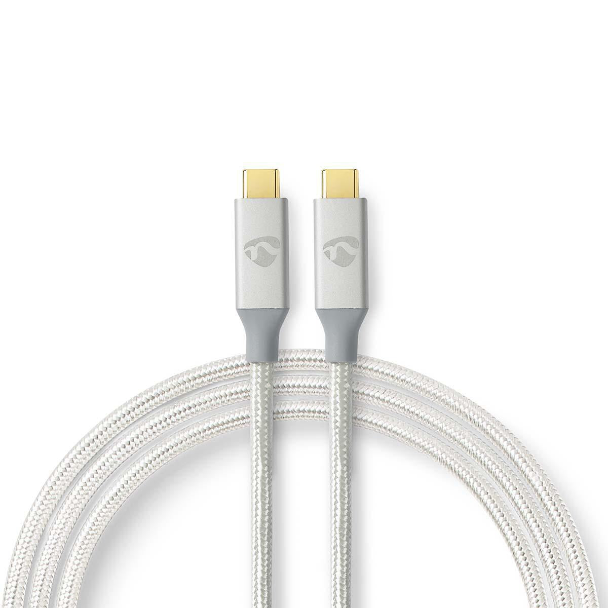 USB cable | USB 3.2 Gen 2x2 | USB-C™ Male | USB-C™ Male | 100 W | 4K@60Hz | 20 Gbps | Gold Plated | 2.00 m | Round | Braided / Nylon | Silver | Carton with covered window