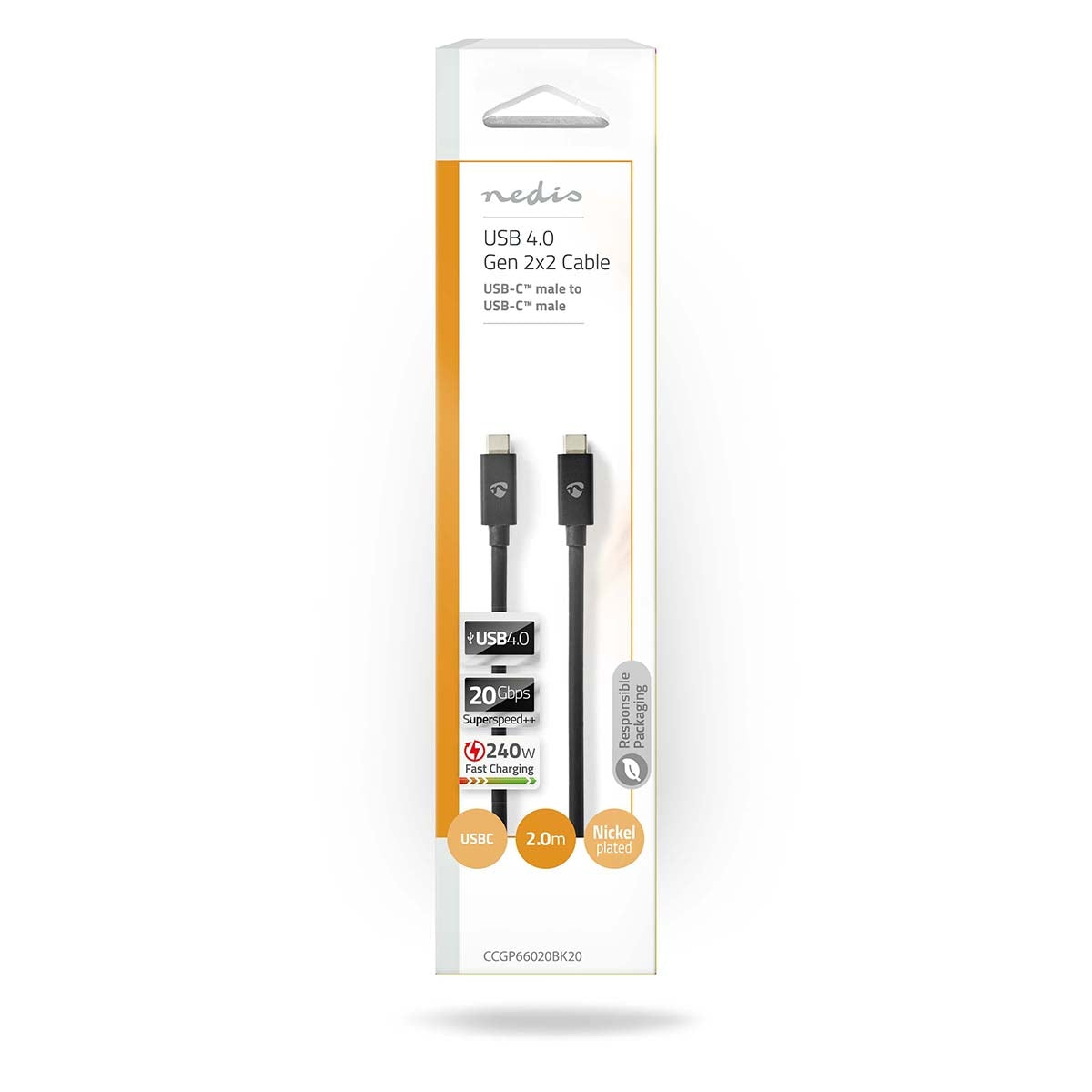 USB cable | USB 4.0 Gen 2x2 | USB-C™ Male | USB-C™ Male | 240 W | 8K@60Hz | 20 Gbps | Nickel Plated | 2.00 m | Round | PVC | Black | Envelope