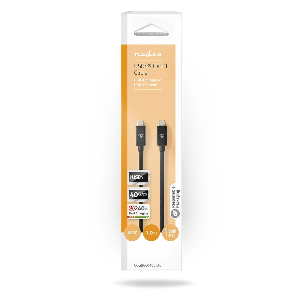 USB cable | USB 4.0 Gen 3x2 | USB-C™ Male | USB-C™ Male | 240 W | 8K@60Hz | 40 Gbps | Nickel Plated | 1.00 m | Round | PVC | Black | Box