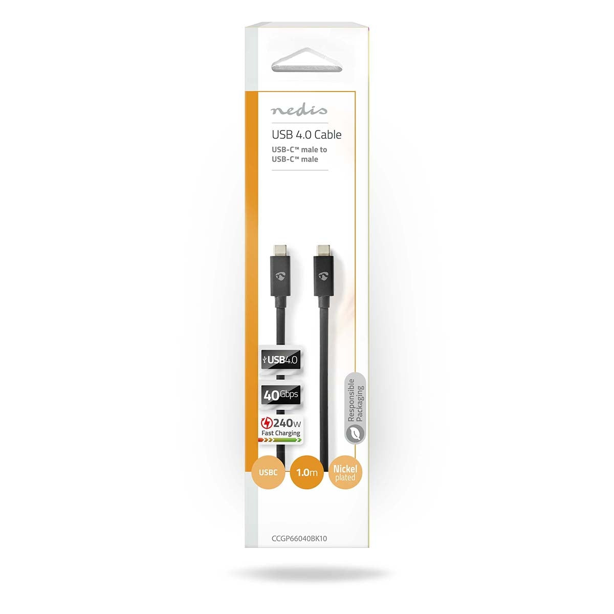 USB cable | USB 4.0 Gen 3x2 | USB-C™ Male | USB-C™ Male | 240 W | 8K@60Hz | 40 Gbps | Nickel Plated | 1.00 m | Round | PVC | Black | Envelope