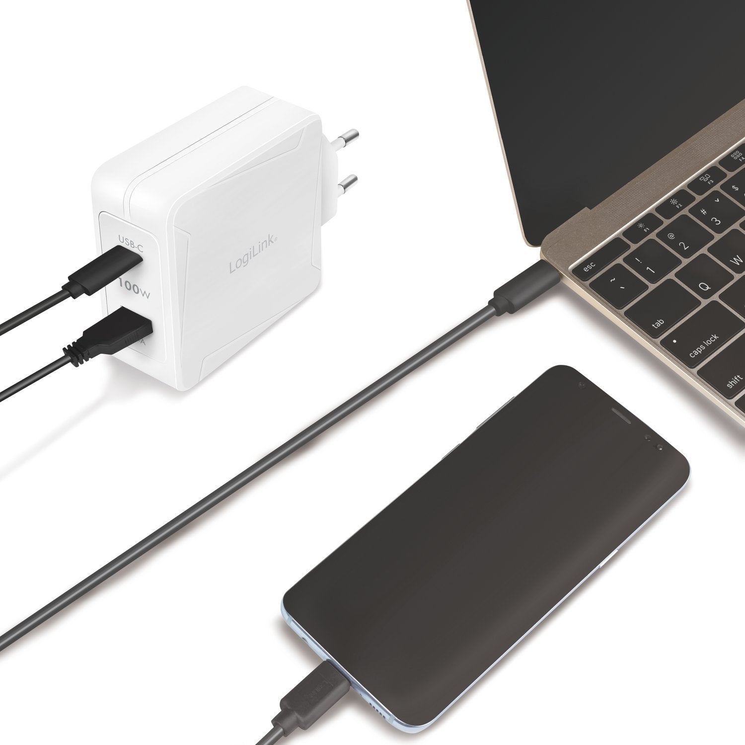 USB charger 1 x USB-C PD 1 x USB-A 100W GaN