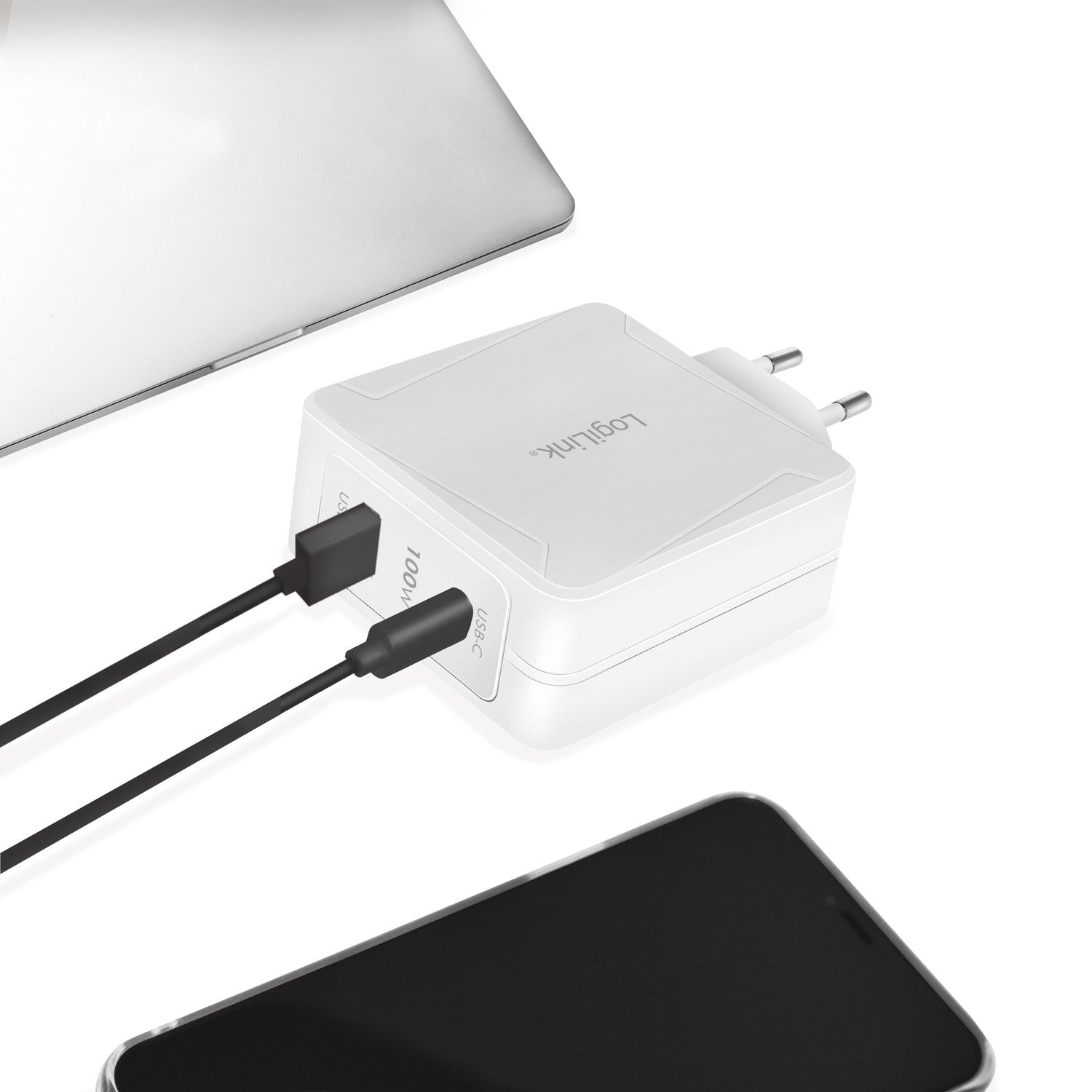 USB charger 1 x USB-C PD 1 x USB-A 100W GaN