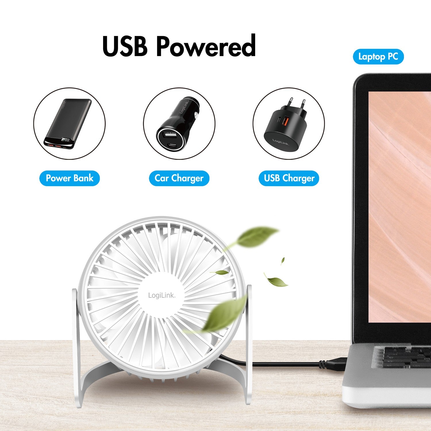 USB fan Ø12.7 cm White