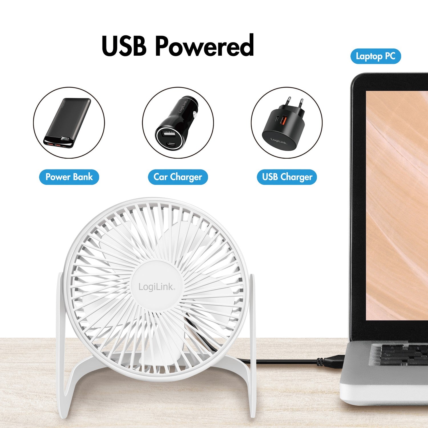 USB fan Ø15.24 cm White
