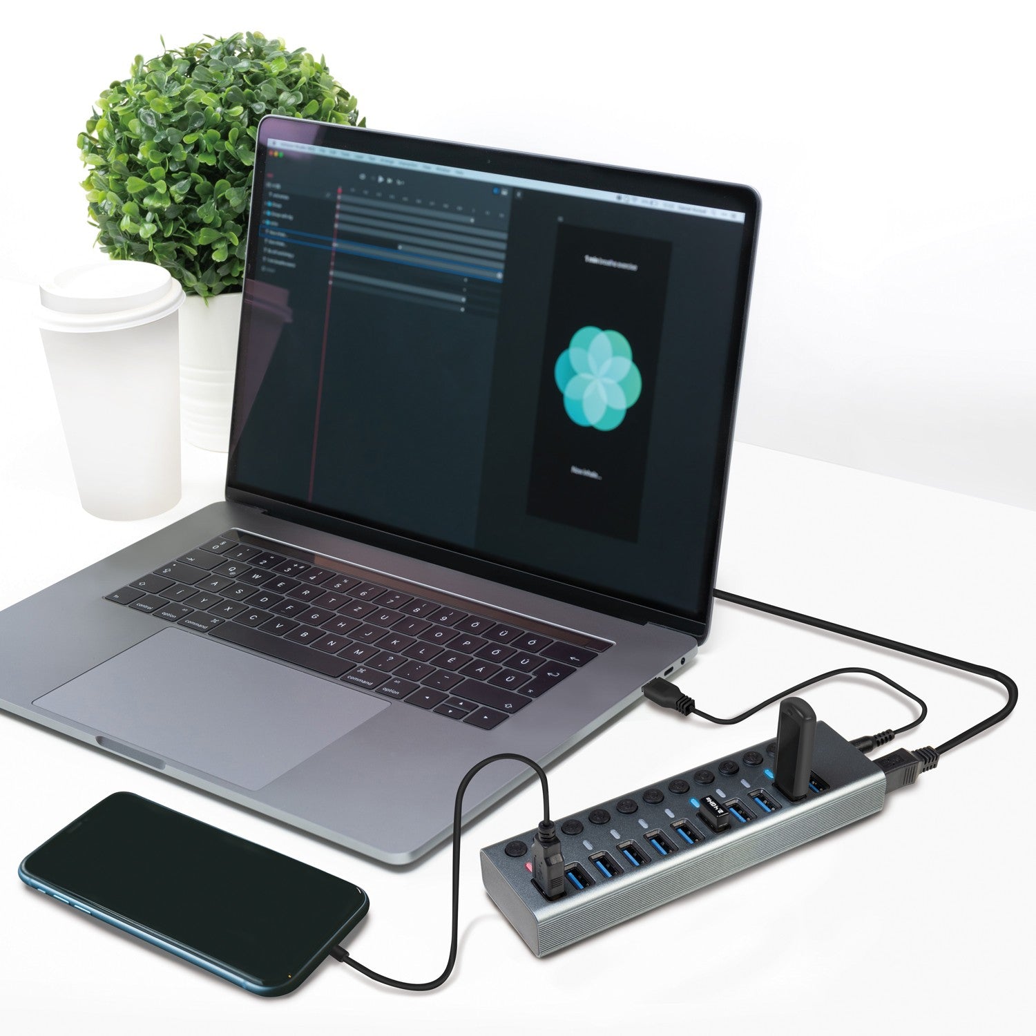 USB hub 10+1 port with separate On/Off buttons USB 3.2 Gen 1