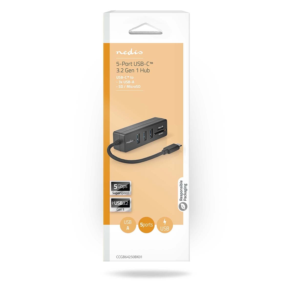 USB hub | 1x USB-C™ | 3x USB A female | 5-Port port(s) | USB 3.2 Gen 1 | USB Power | 5 Gbps | SD & MicroSD