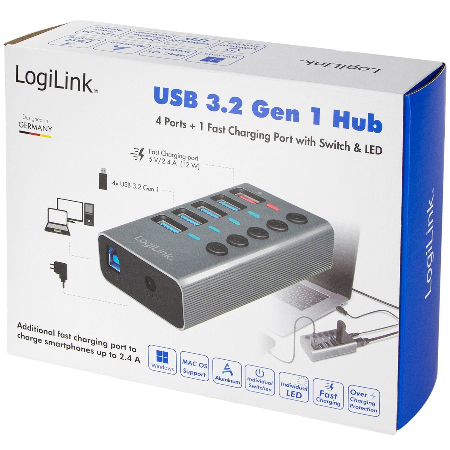 USB hub 4+1 port with separate On/Off buttons USB 3.2 Gen 1