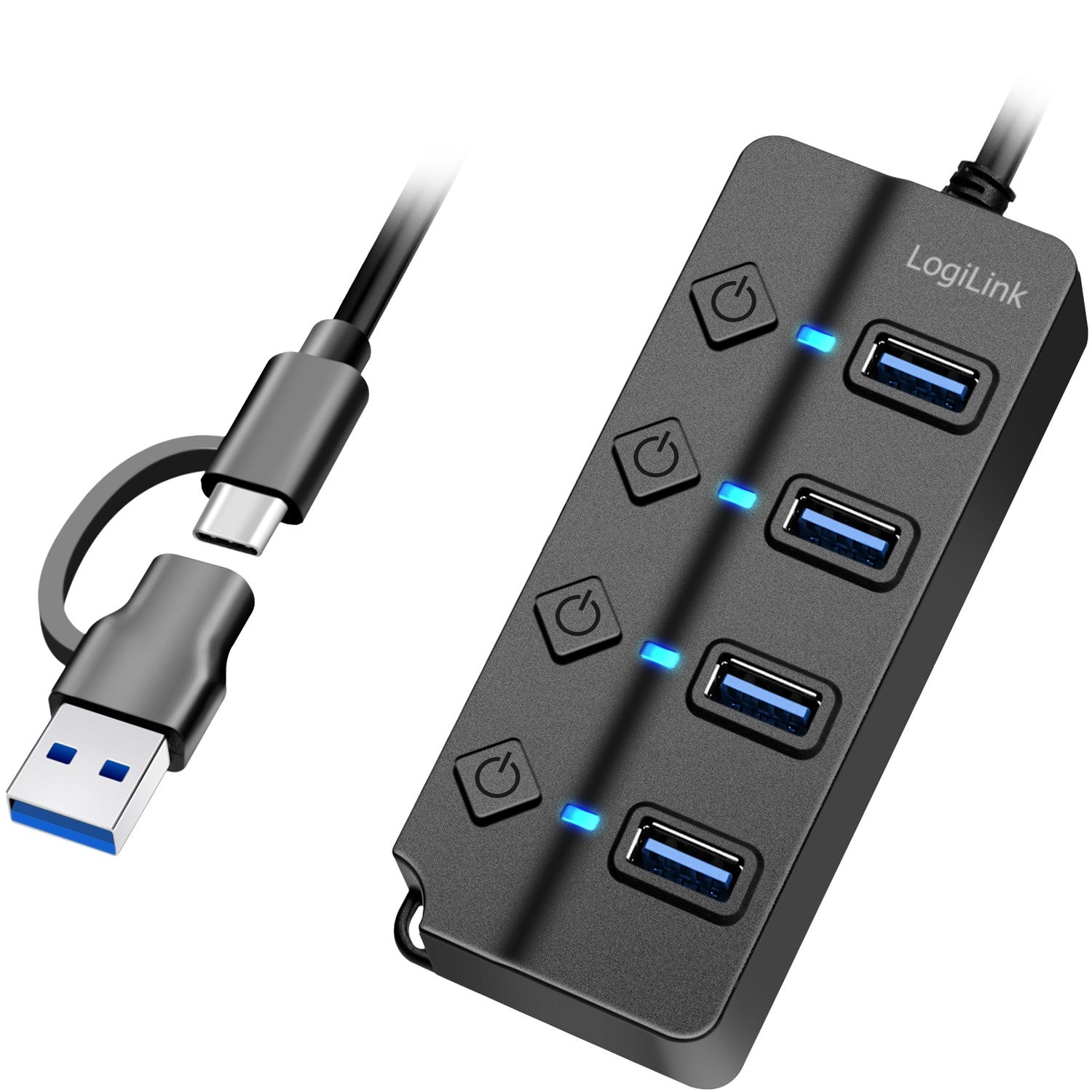 USB hub 4-port with separate On/Off buttons USB-C/USB-A in USB 3.2 Gen1