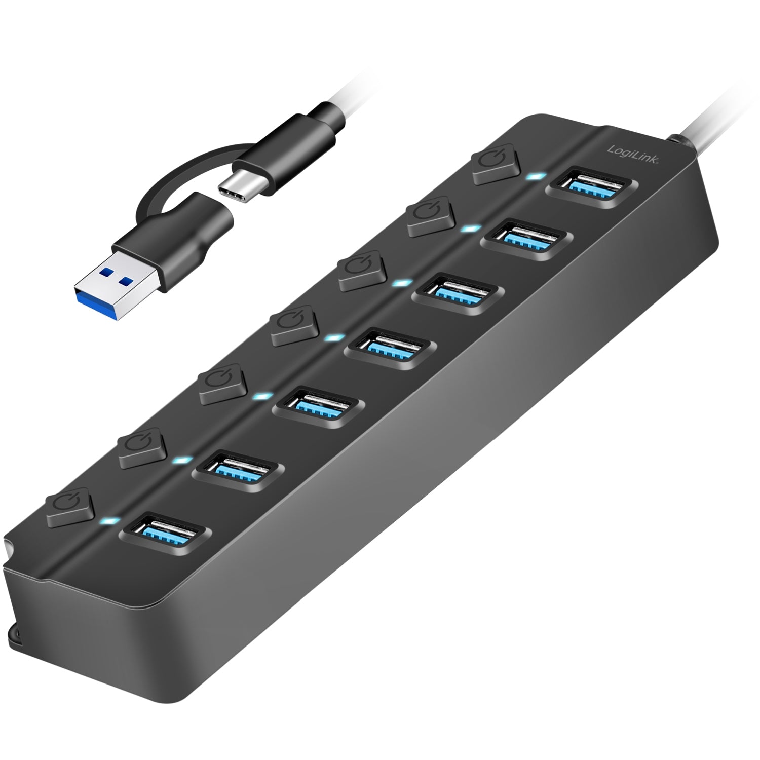 USB hub 7-port with separate On/Off buttons USB-C/USB-A in USB 3.2 Gen1