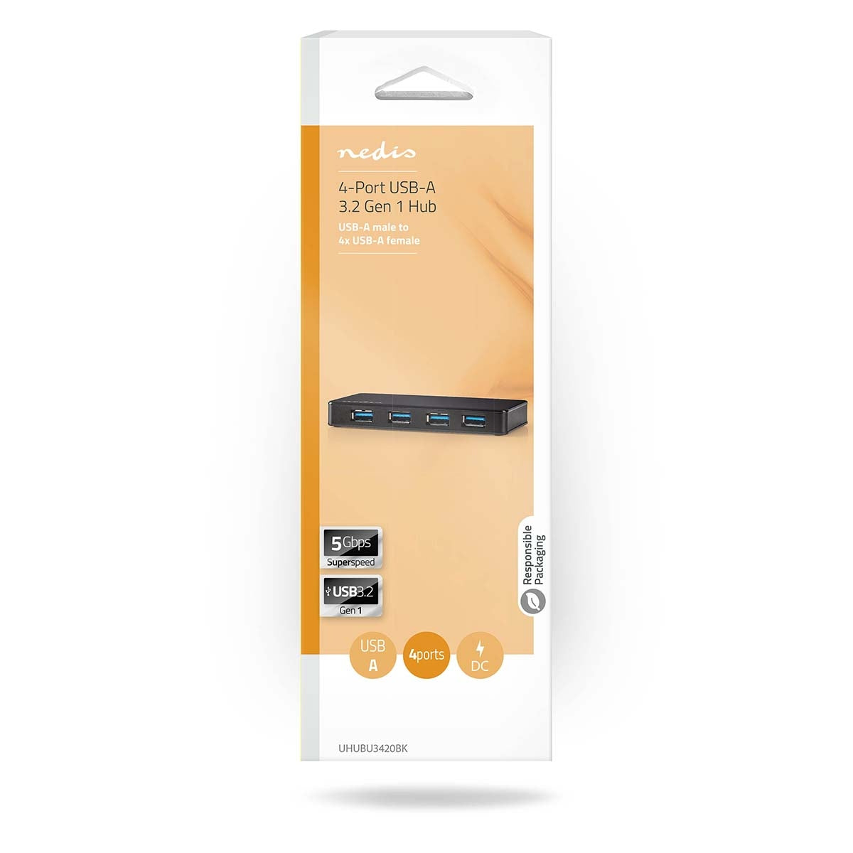 USB hub | USB A Male | 4x USB A Female | 4-Port port(s) | USB 3.2 Gen 1 | Power adapter / USB power | 4 x USB