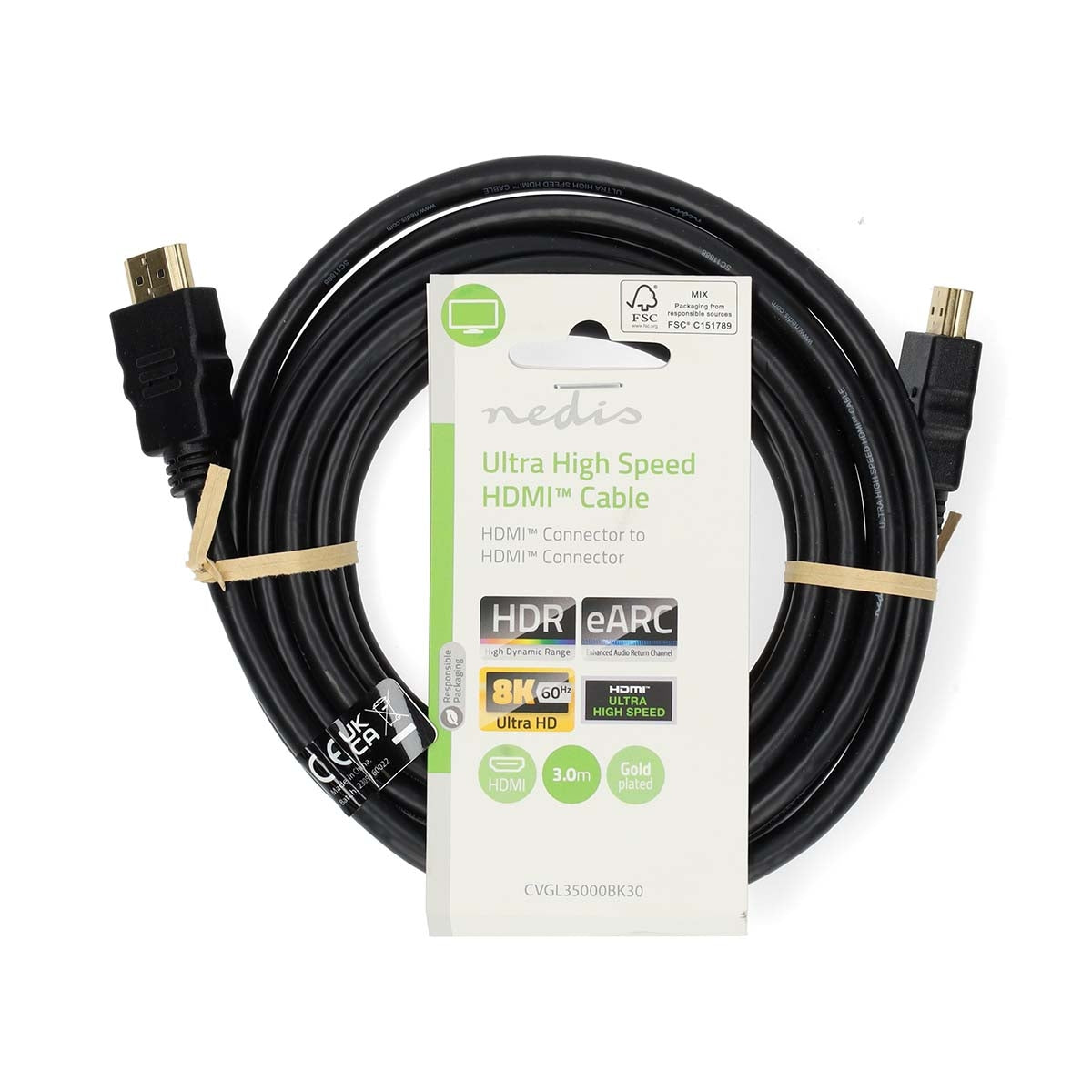 Ultra High Speed HDMI™ Cable | HDMI™ Connector | HDMI™ Connector | 8K@60Hz | 48 Gbps | 3.00 m | Round | 6.7mm | Black | Label