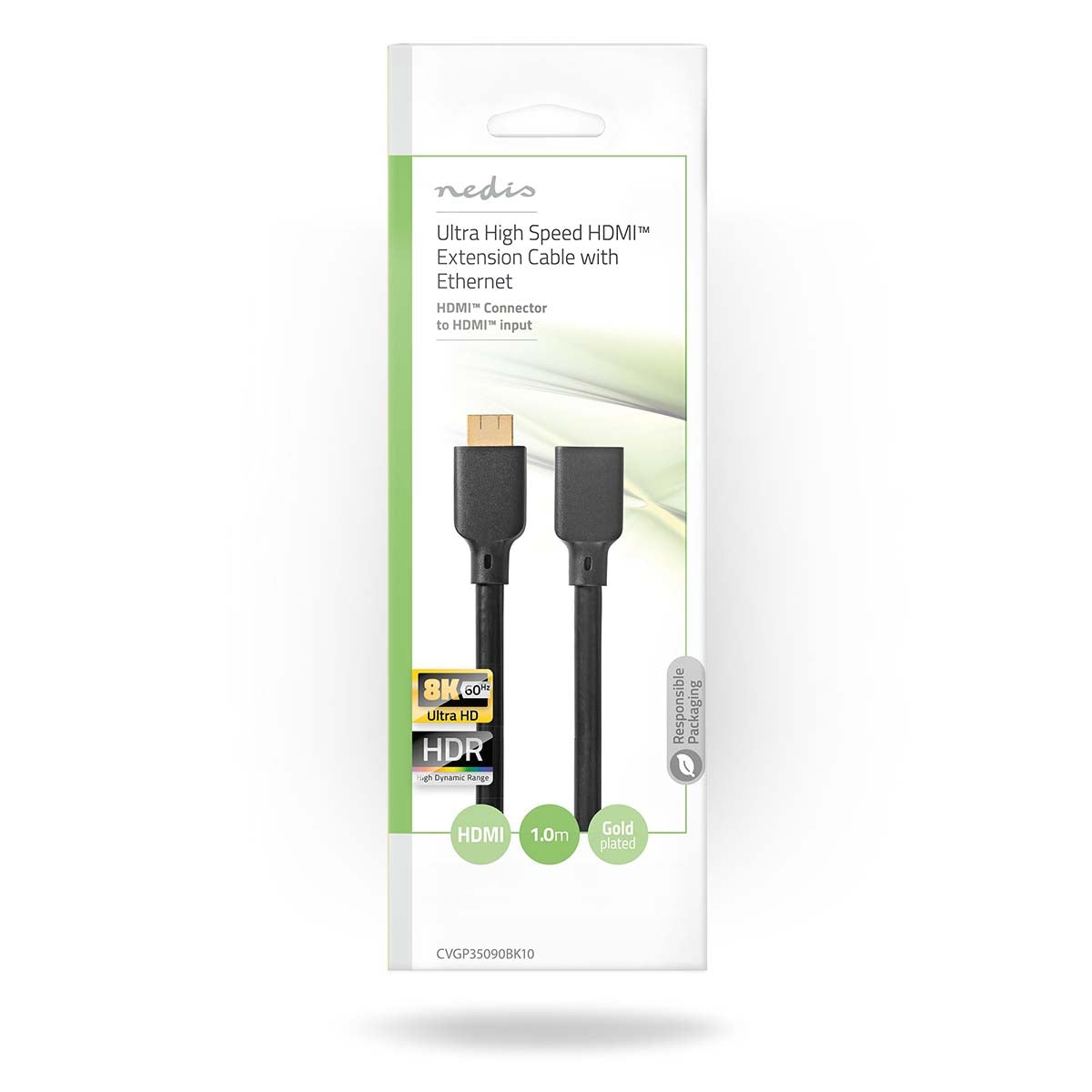 Ultra High Speed HDMI™ Cable | HDMI™ Connector | HDMI™ Female | 8K@60Hz | 48 Gbps | 1.00 m | Round | 7.9mm | Black | Envelope