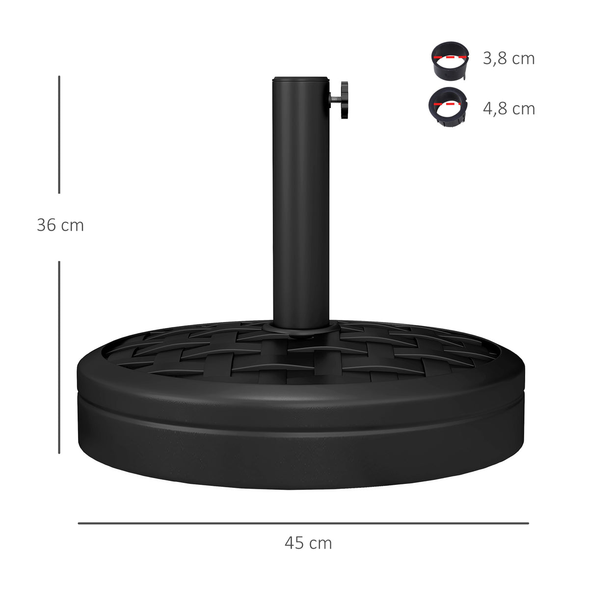 Umbrella Base, HDPE with Concrete, Fits 32-48mm Poles