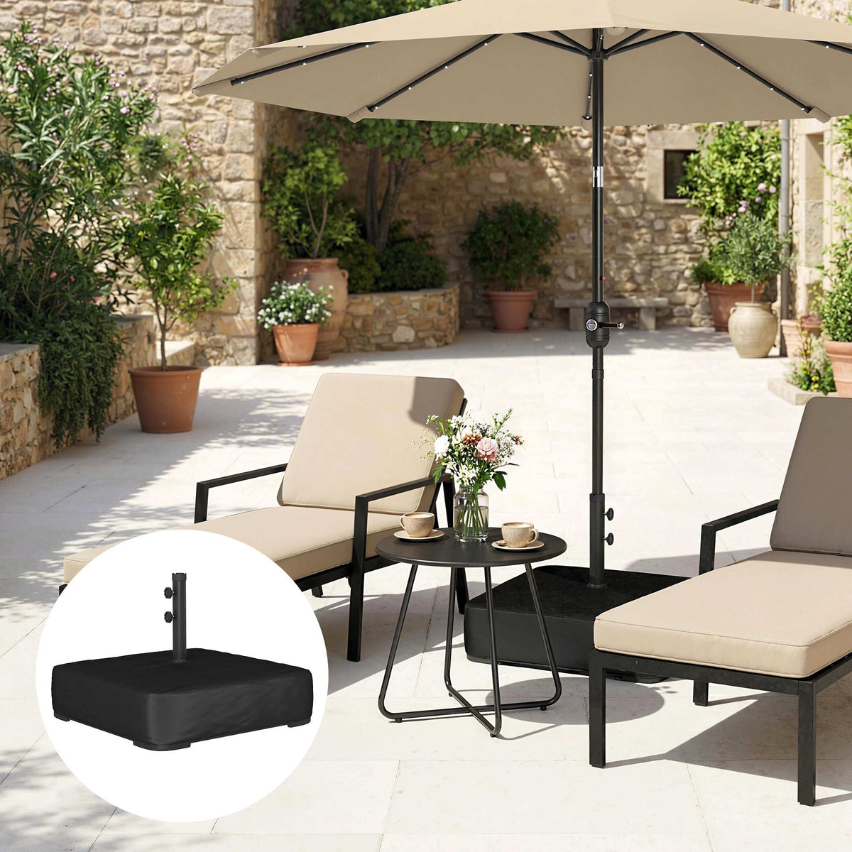 Umbrella Base Stand, 80kg Capacity, Black, Weatherproof