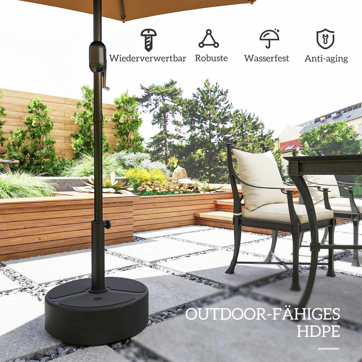 Umbrella Base Stand, HDPE, 20kg, Fits 38-48mm Poles