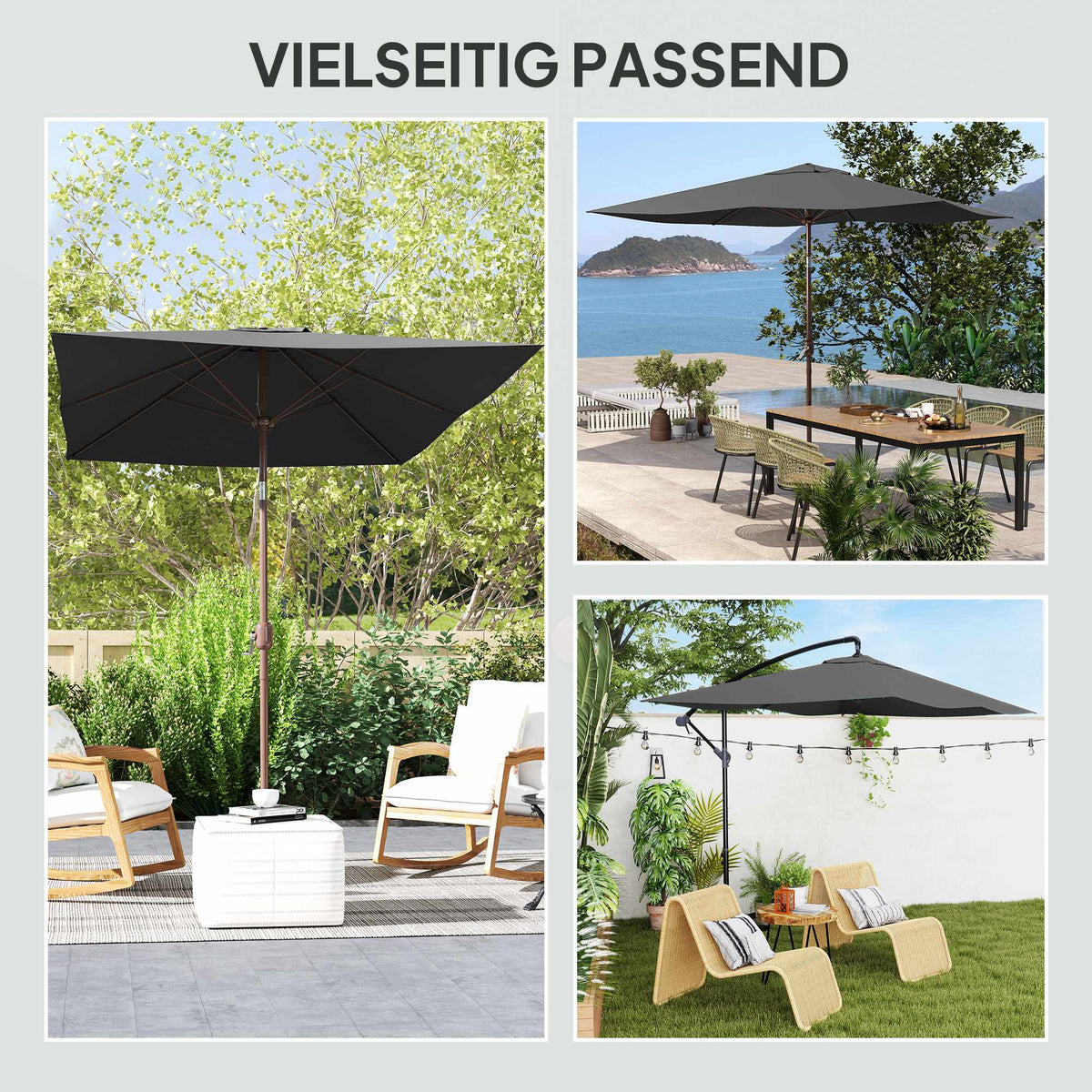 Umbrella Canopy Replacement, 200x300 cm, UV 50+, Dark Grey