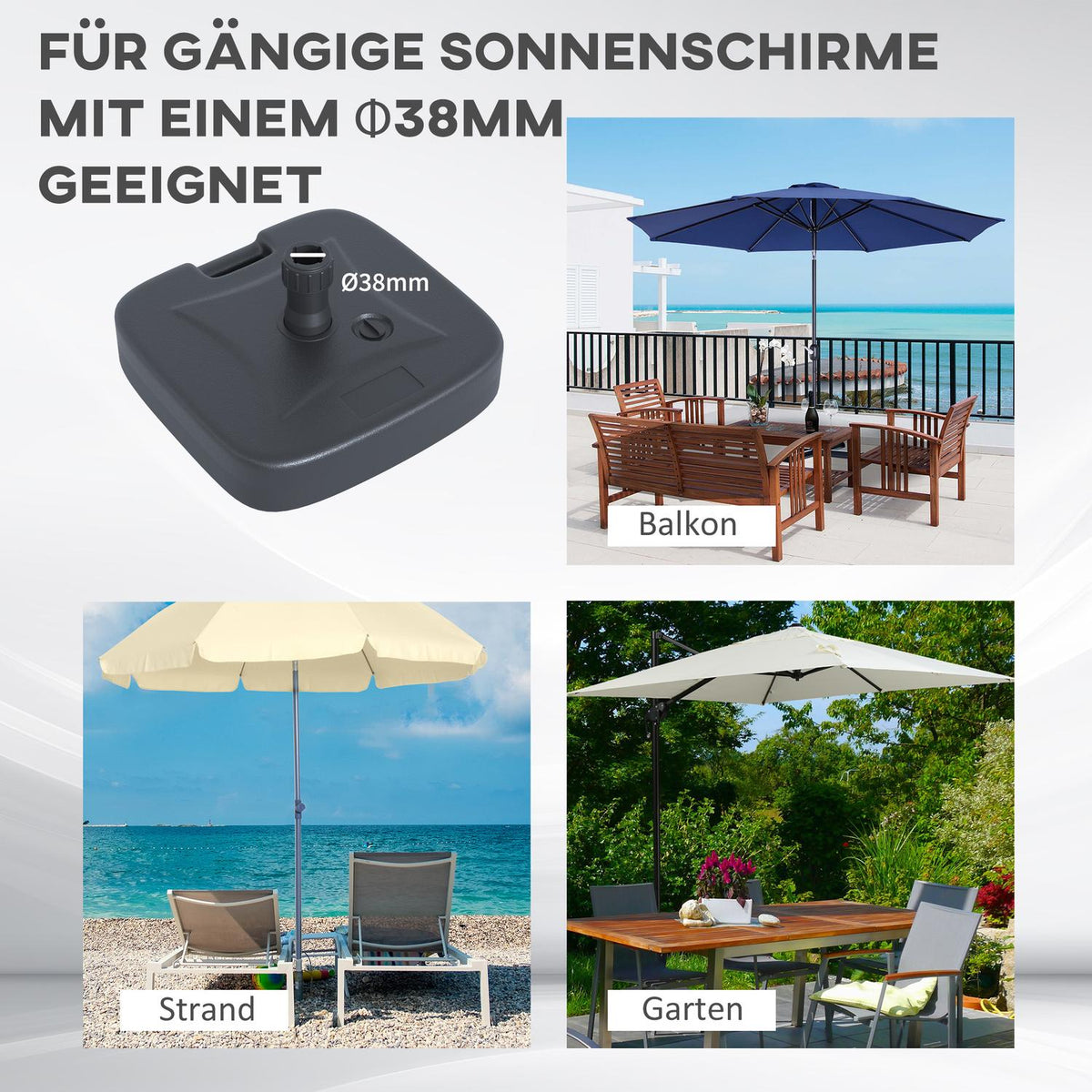 Umbrella Stand Fillable Sand/Water Black 46X45X26Cm Up To 30Kg