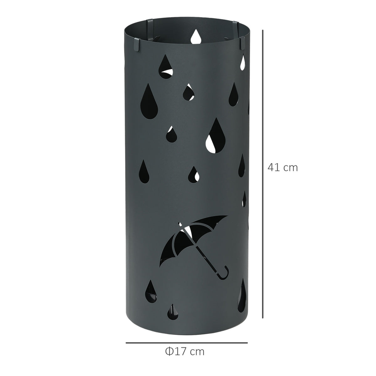 Umbrella stand Umbrella stand with 4 hooks and removable drip tray Umbrella holder for walking sticks & umbrellas Steel Ø17 x 41 cm Dark gray