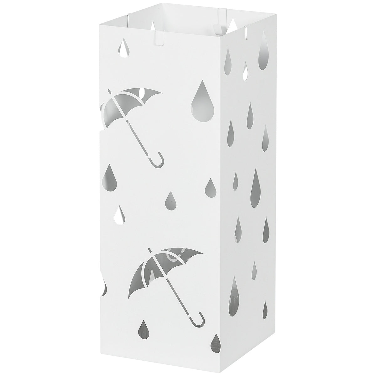 Umbrella stand with 4 hooks, water collecting tray, umbrella holder for hallways, umbrellas and walking sticks, steel, 15.5 x 15.5 x 40 cm, white