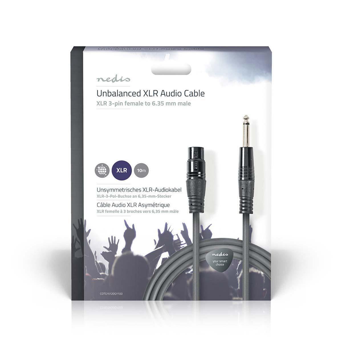 Unbalanced audio cable | XLR 3-pin female | 6.35 mm Male | Nickel Plated | 10.0 m | Round | PVC | Dark gray | Gift box