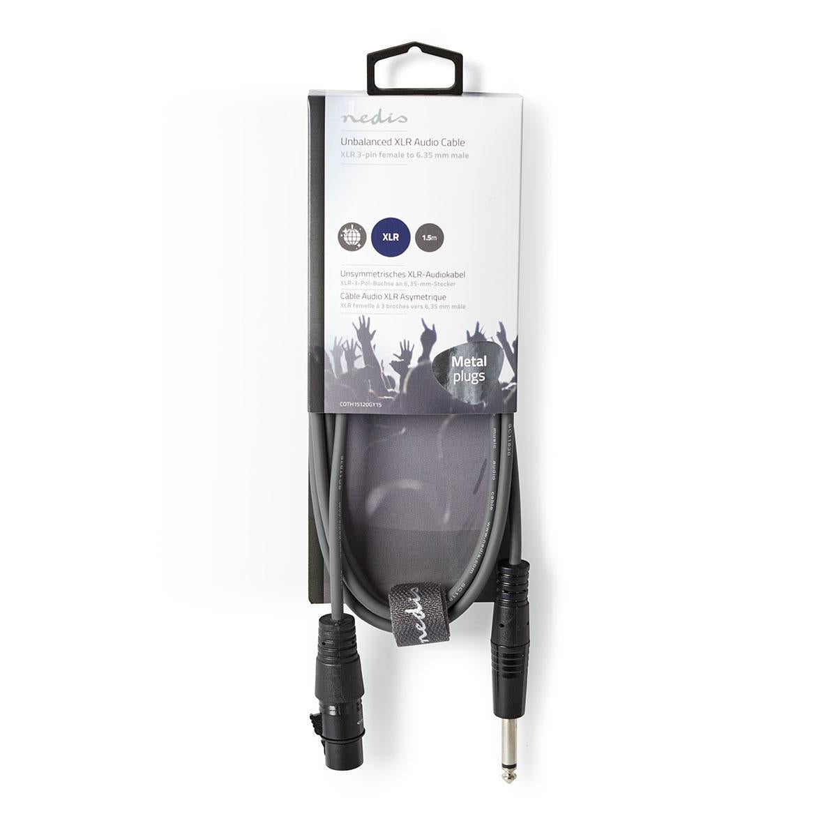 Unbalanced audio cable | XLR 3-pin female | 6.35 mm Male | Nickel Plated | 1.50 m | Round | PVC | Dark gray | Cardboard sleeve