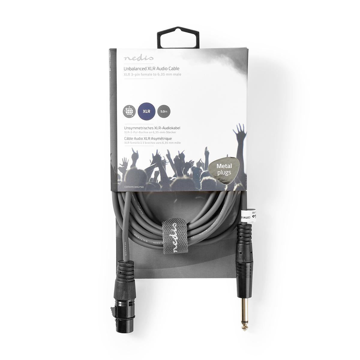 Unbalanced audio cable | XLR 3-pin female | 6.35 mm Male | Nickel Plated | 5.00 m | Round | PVC | Dark gray | Cardboard sleeve