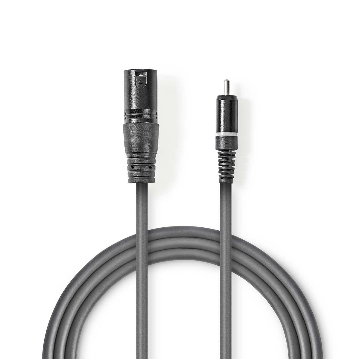 Unbalanced audio cable | XLR 3-pin male | RCA Male | Nickel Plated | 1.50 m | Round | PVC | Dark gray | Cardboard sleeve