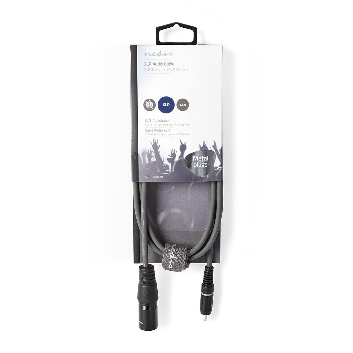 Unbalanced audio cable | XLR 3-pin male | RCA Male | Nickel Plated | 1.50 m | Round | PVC | Dark gray | Cardboard sleeve