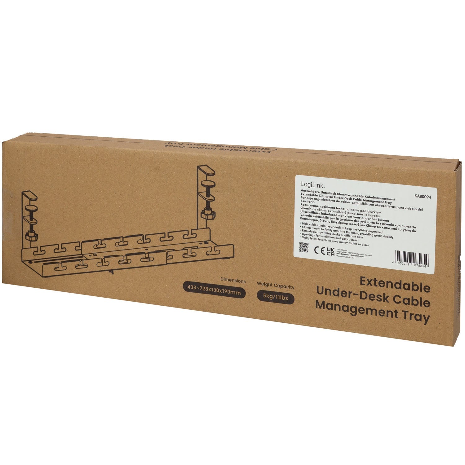 Under-Desk Cable Raceway, Adjustable, Black
