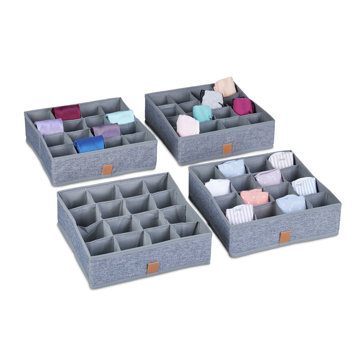 Underwear Drawer Organisers, Set of 4 with 16 Compartments
