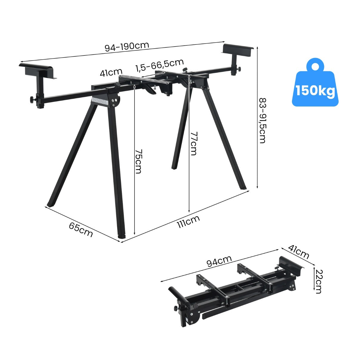 Universal Folding Miter Saw Stand, Extendable 150 kg