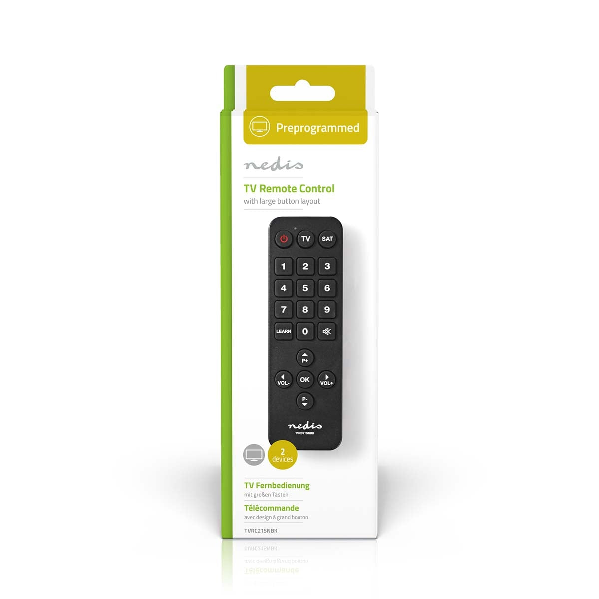 Universal Remote Control | Preprogrammed | 2 Units | Disney + Button / Netflix Button / Large Buttons | Infrared | Black