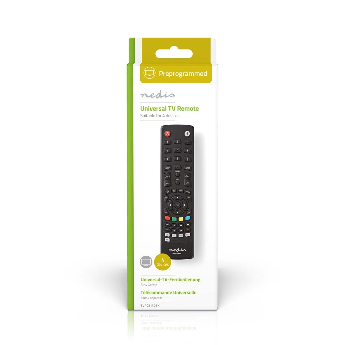Universal Remote Control | Preprogrammed | 4 Units | Amazon Prime / Disney + Button / Memory Buttons / Netflix Button / TV Guide Button / Youtube Button | Infrared | Black