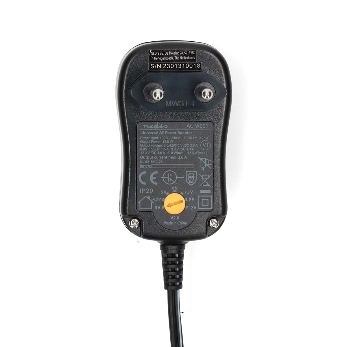Universal power adapter | 12 W| 3 - 12 V DC | 1.80 m | 2.0 A| 6 plug(s) | Black