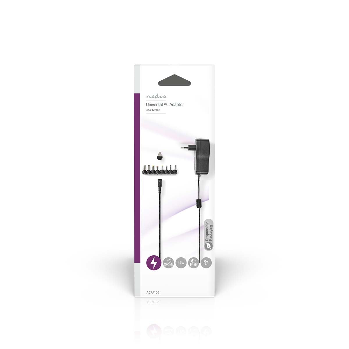 Universal power adapter | 18 W| 3 - 12 V DC | 1.10 m | 1.5 A| 8 plug(s) | Black