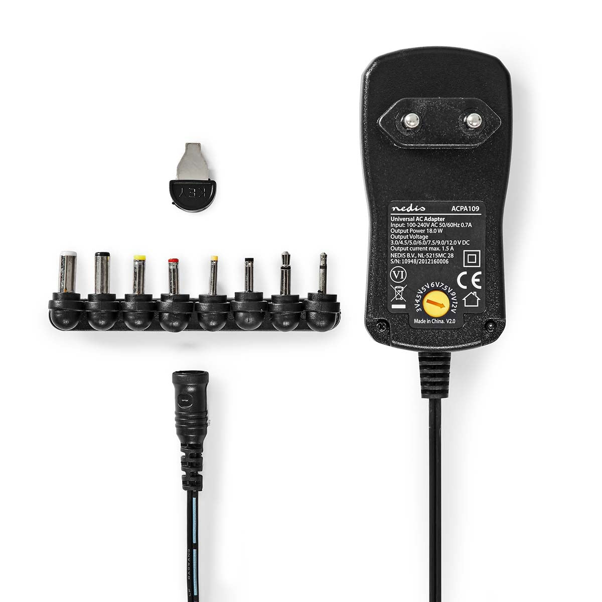 Universal power adapter | 18 W| 3 - 12 V DC | 1.10 m | 1.5 A| 8 plug(s) | Black