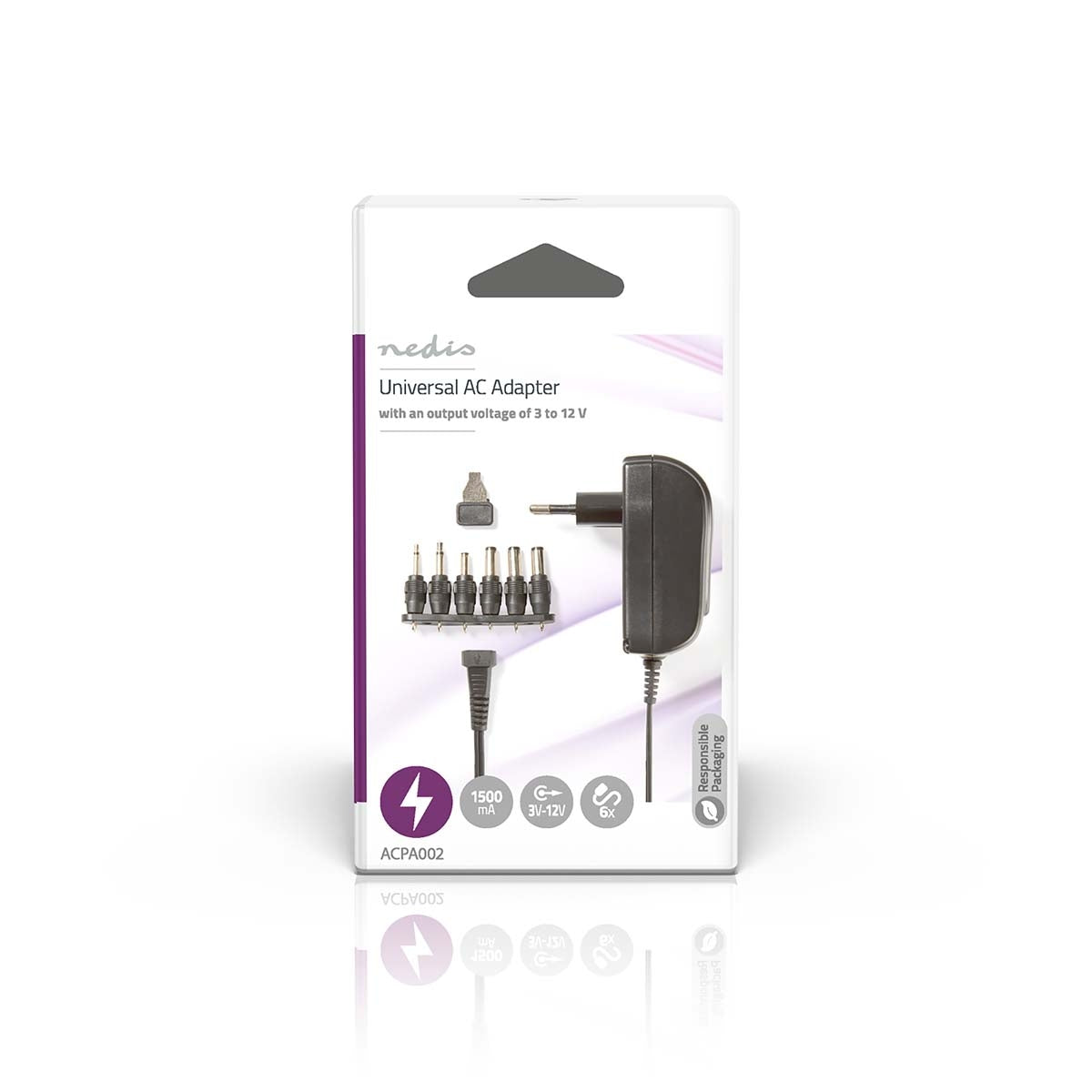 Universal power adapter | 18 W| 3 - 12 V DC | 1.80 m | 2.1 A| 6 plug(s) | Black