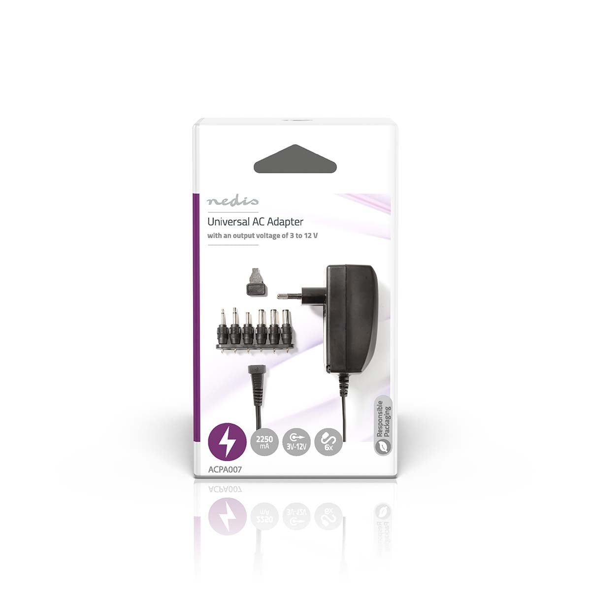 Universal power adapter | 27 W| 3 - 12 V DC | 1.80 m | 2.25 A A | 6 plug(s) | Black