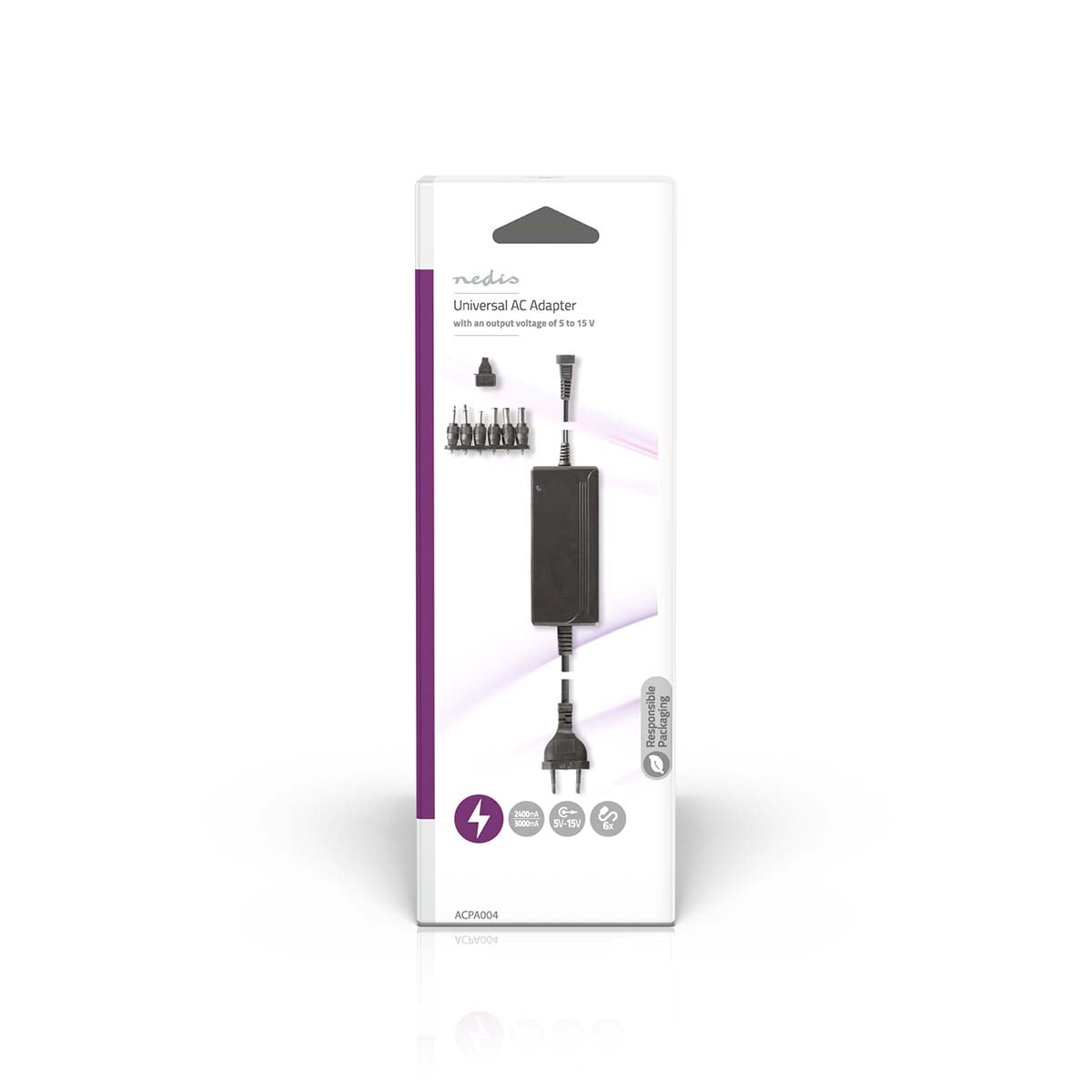 Universal power adapter | 36 W| 5 - 15 V DC | 3.60 m | 2.4 A - 3.0 A A| 6 plug(s) | Black