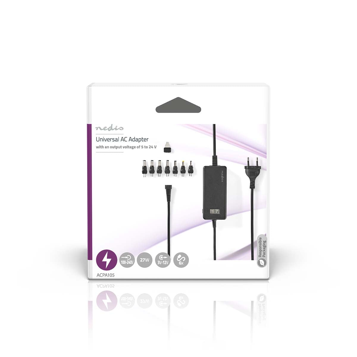 Universal power adapter | 36 W| 5 - 24 V DC | 1.80 m | 2.4 A - 3.0 A A| 7 plug(s) | Black