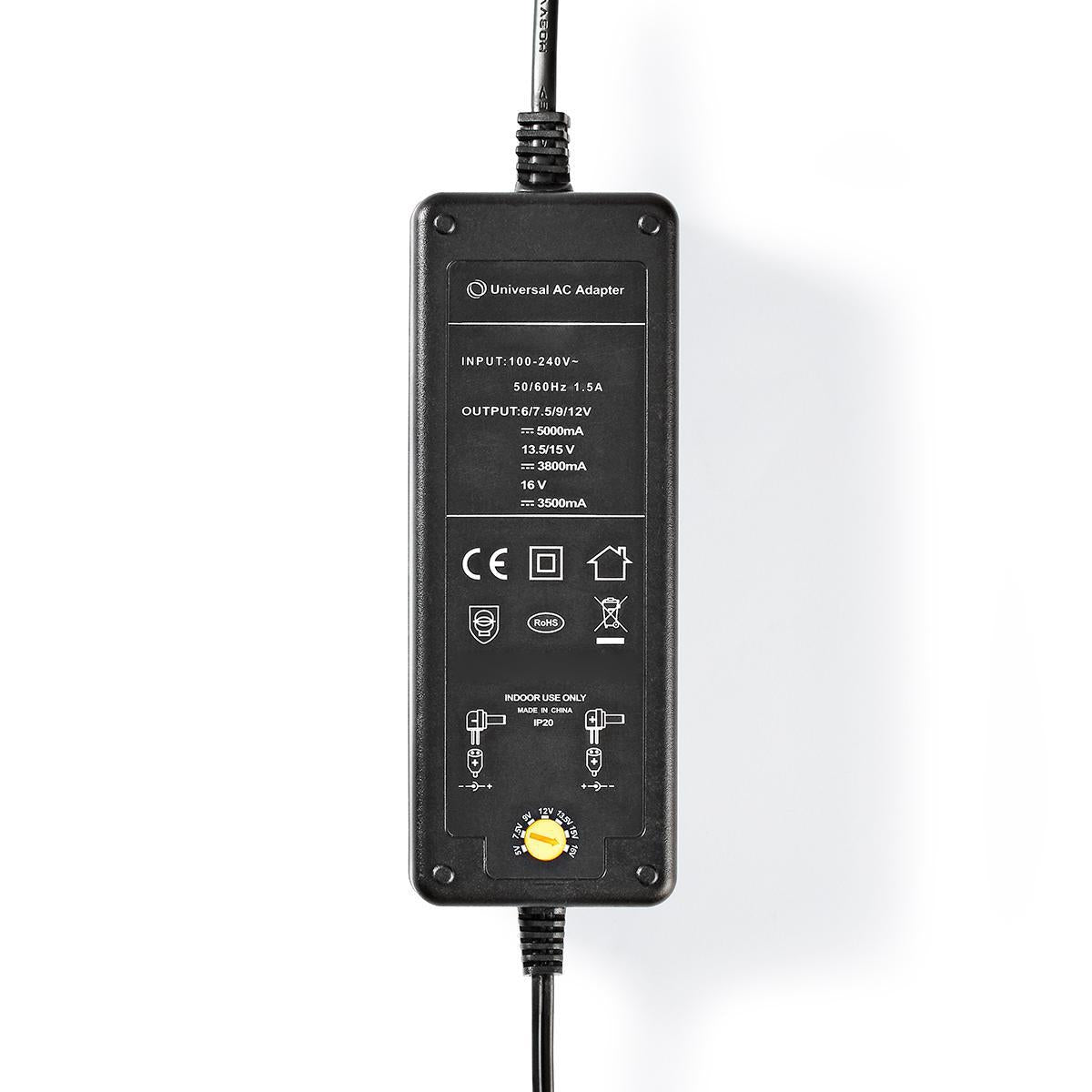 Universal power adapter | 60 W | 6 - 16 V DC | 1.10 m | 5.0 - 5.2 A| 8 plug(s) | Black