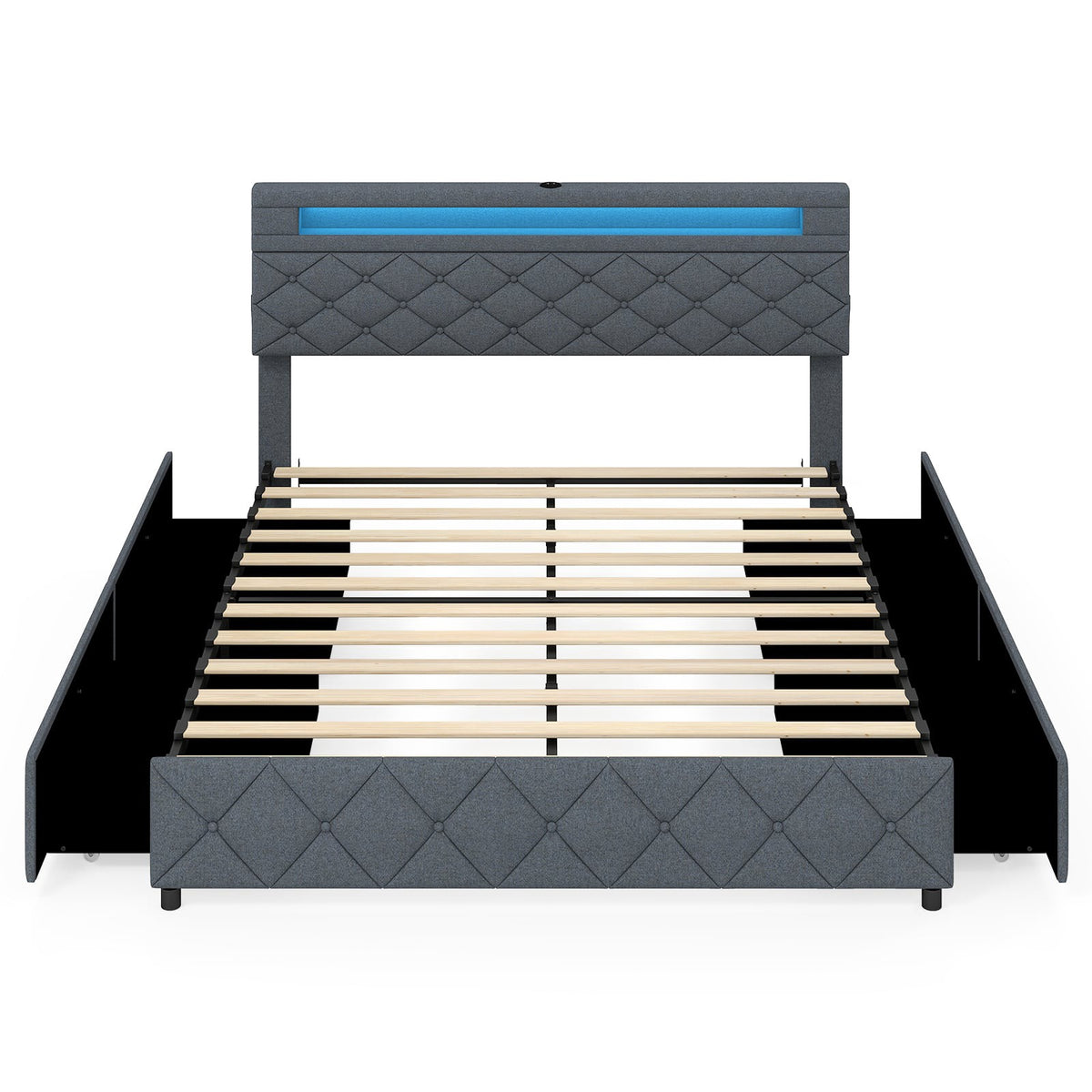 Upholstered Bed Frame 160x200 cm with LED, USB, Drawers