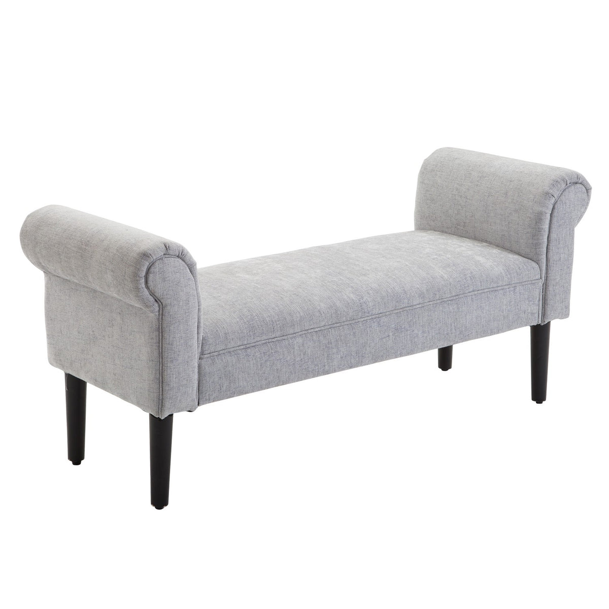 Upholstered Bench, Elegant Bench For Lounge And Hallway, Bed Bench With Rolled Sides, Linen Fabric, Light Grey