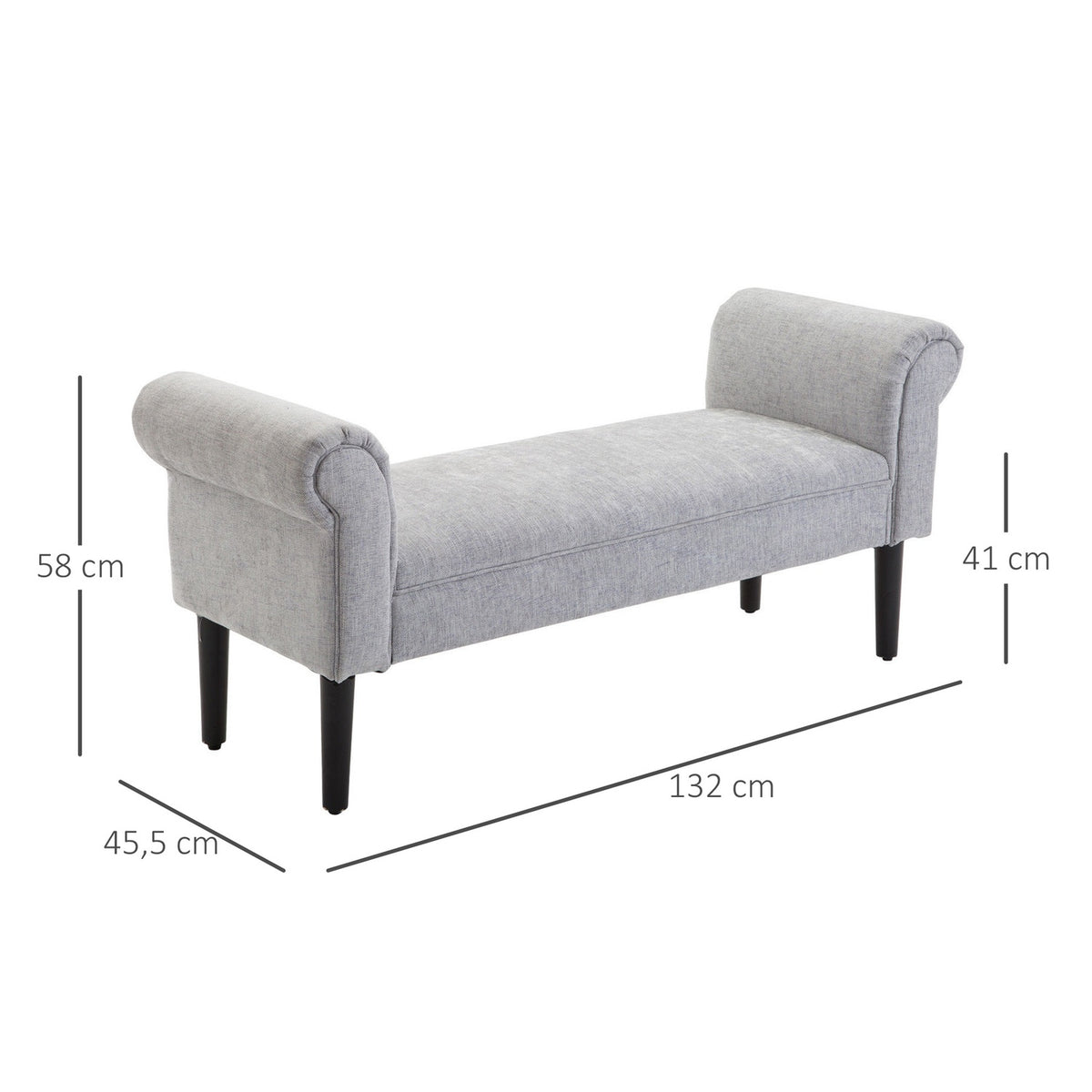 Upholstered Bench, Elegant Bench For Lounge And Hallway, Bed Bench With Rolled Sides, Linen Fabric, Light Grey